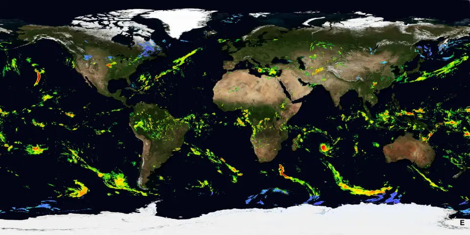 Global precipitation weather data map visualization